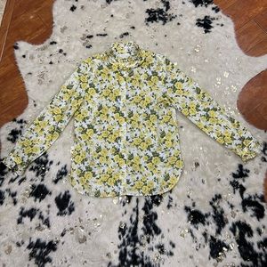 J. Crew Classic Fit Ruffleneck Shirt - Liberty Carline Yellow Rose Size 14